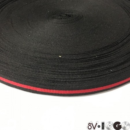 Тесьма репсовая производство 10 мм черная 1п красная (50 метров)