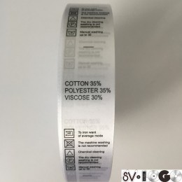 Этикетка состава атласная 25мм Cotton 35% Polyester35% Viscose30% (100 метров)