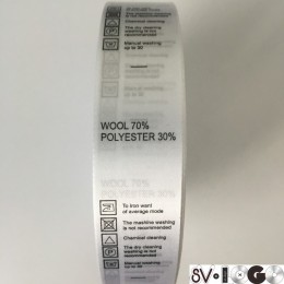 Этикетка состава атласная 25мм Wool 70% Polyester 30% (100 метров)