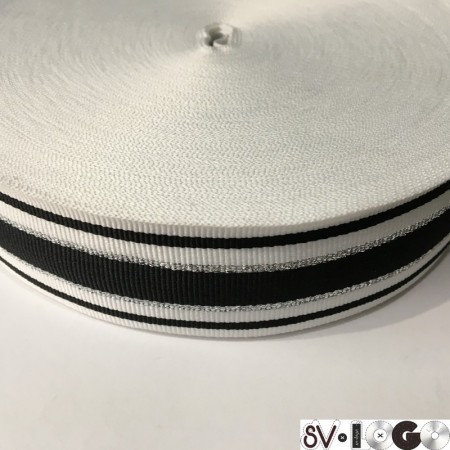 Тесьма репсовая производство 40 мм белая черная 2п серебро (50 метров)