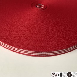 Тесьма репсовая производство 10мм красная 3п белые (50 метров)