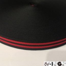 Тесьма репсовая производство 15мм черная 2п красные (50 метров)