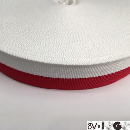 Тесьма репсовая производство 30 мм белая красная (50 метров)