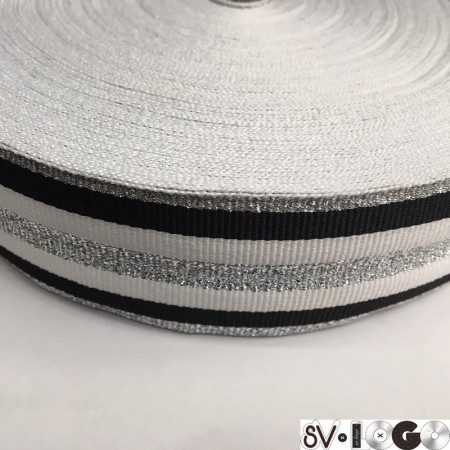 Тесьма репсовая производство 40 мм белая черная 3п серебро (50 метров)