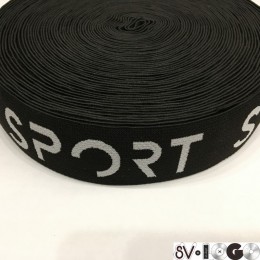 Резинка с логотипом Sport Style №2 40мм черно белая (25 метров)