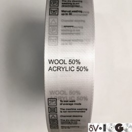 Этикетка состава атласная 25мм Wool 50% Acrylik 50% (100 метров)