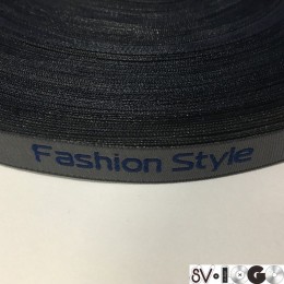 Этикетка жаккардовая вышитая лента Fashion Style 10мм серая синие буквы (100 метров)