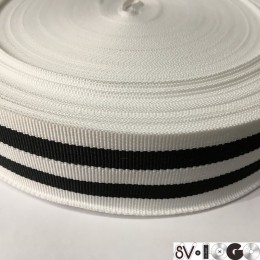 Тесьма репсовая производство 40мм белая 2п черные (50 метров)