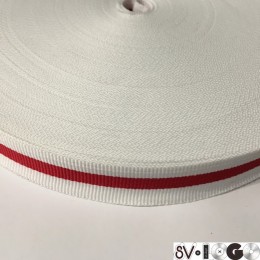Тесьма репсовая производство 20мм белая 1п красная (50 метров)