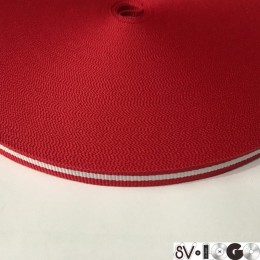 Тесьма репсовая производство 10мм красная 1п белая (50 метров)