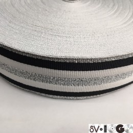 Тесьма репсовая производство 40мм белая черная 3п серебро (50 метров)