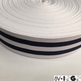 Тесьма репсовая производство 40мм белая 2п синие (50 метров)