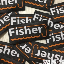 Этикетка жаккардовая вышитая Fisher 30мм заказная (1000 штук)
